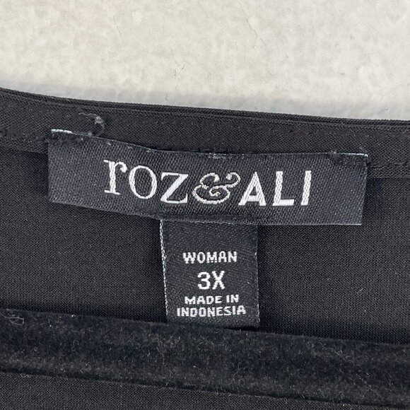 Roz & Ali Womens Plus 3X Black Tunic Top Bell Sleeves Blouse Shirt Round Neck - Picture 4 of 11